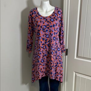 Gudrun Sjoden Tunic Sahara Leopard Orange Blue Shirt Lagenlook Sz M NEW